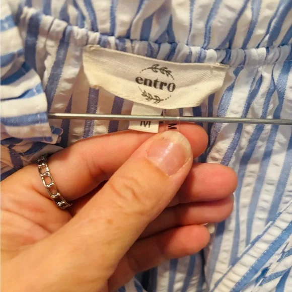 Entro Blue and White Striped Ruffle Blouse - Picture 2 of 4